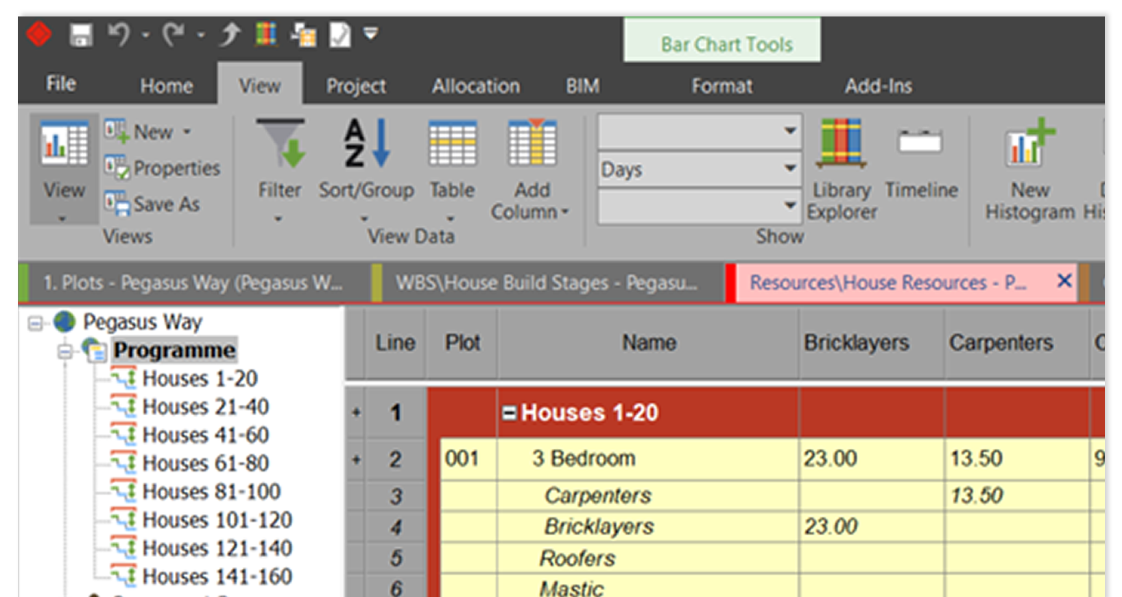 Asta Powerproject Project-Tabs